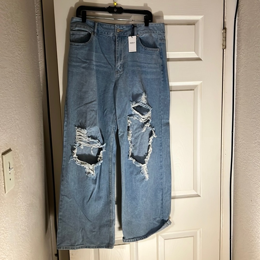 Forever 21 New with tags super wide leg distressed jeans